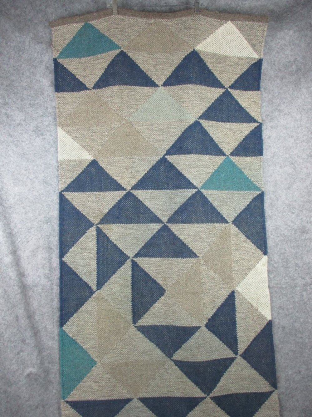 Geometric Kilim Rug Runner Wool? Traditional Kelim Hallway Carpet 31x79in Blue
